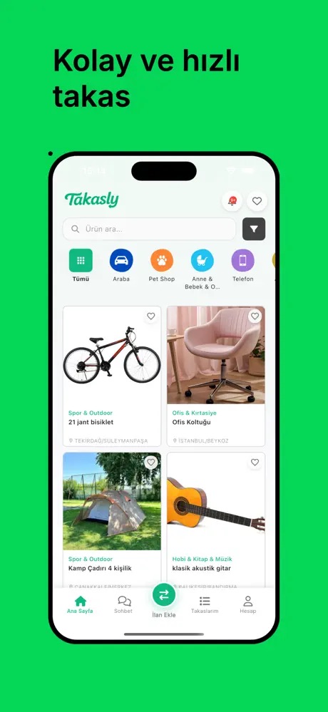 Takasly mobil uygulama ekranı